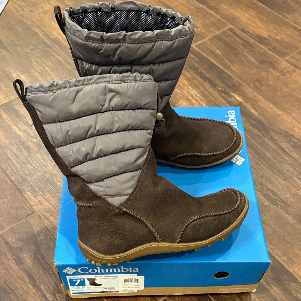 Columbia Women's Minx Moccasin Omni Heat boots.